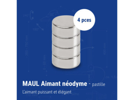 MAUL Aimant néodyme en forme de pastille, 12 mm, argent