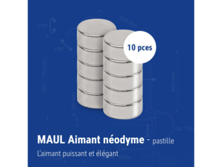 MAUL Aimant néodyme en forme de pastille, 12 mm, argent