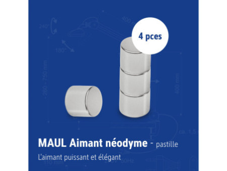 MAUL Aimant néodyme en forme de pastille, 12 mm, argent