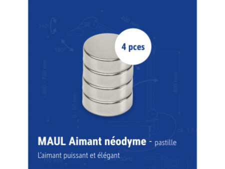 MAUL Aimant néodyme en forme de pastille, 15 mm, argent