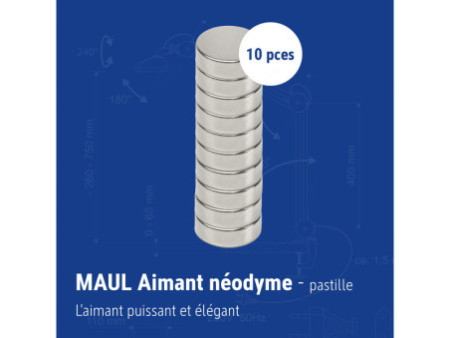 MAUL Aimant néodyme en forme de pastille, 15 mm, argent