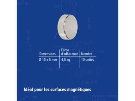 MAUL Aimant néodyme en forme de pastille, 15 mm, argent