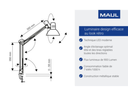 MAUL Lampe de bureau à LED MAULstudy, avec pince, rouge