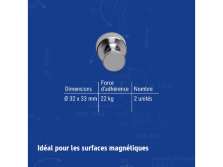 MAUL Aimant néodyme, quille, diamètre: 32 mm, nickel