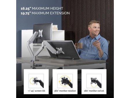 Fellowes Bras porte-écrans double Platinum Series, argent