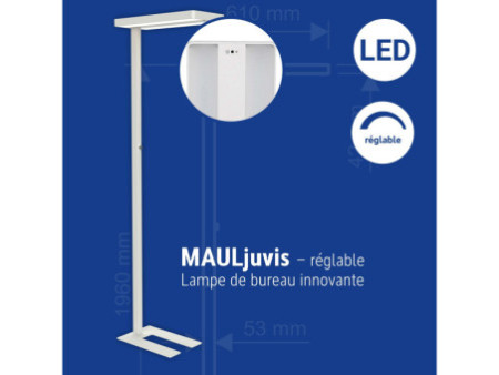 MAUL Lampadaire à LED MAULjuvis, dimmable, socle, blanc