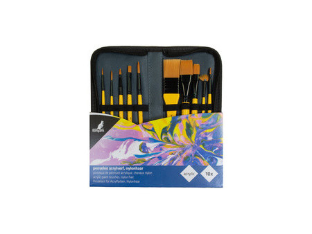 kangaro Set de pinceaux acrylique, 10 pièces, dans un étui
