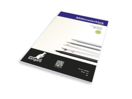 kangaro Bloc de papier millimétré, A4, 80 g/m2, 25 feuilles