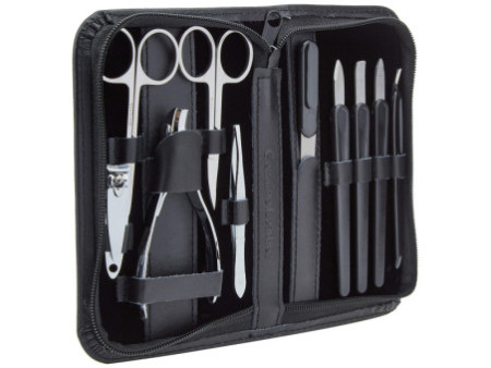 Clauss Kit de manucure, étui en cuir, 10 pièces, noir