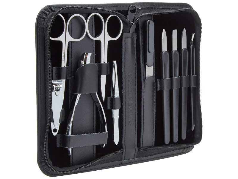 Clauss Kit de manucure, étui en cuir, 10 pièces, noir