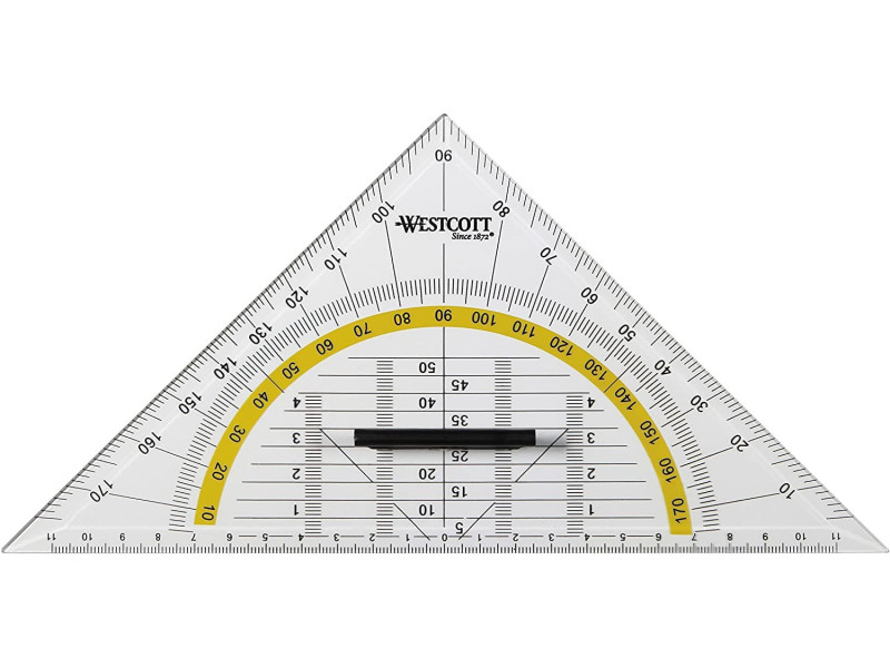WESTCOTT Equerre géométrique, hypoténuse: 220 mm, poignée