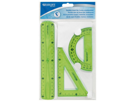 WESTCOTT Kit de géométrie, 3 pièces, avec règle souple