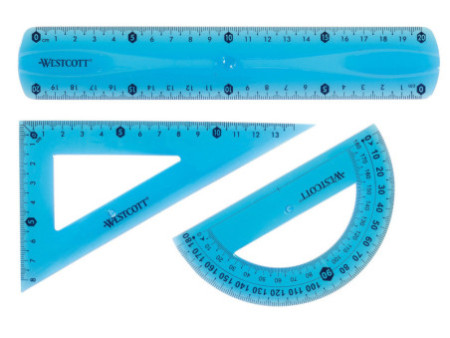 WESTCOTT Kit de géométrie, 3 pièces, avec règle souple