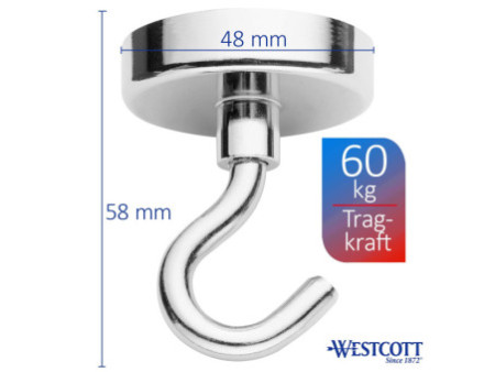 WESTCOTT Crochet aimanté, diamètre: 48 mm, rond, argent