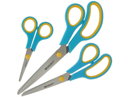 WESTCOTT Ciseaux Easy Grip, set de 3, turquoise/jaune citron