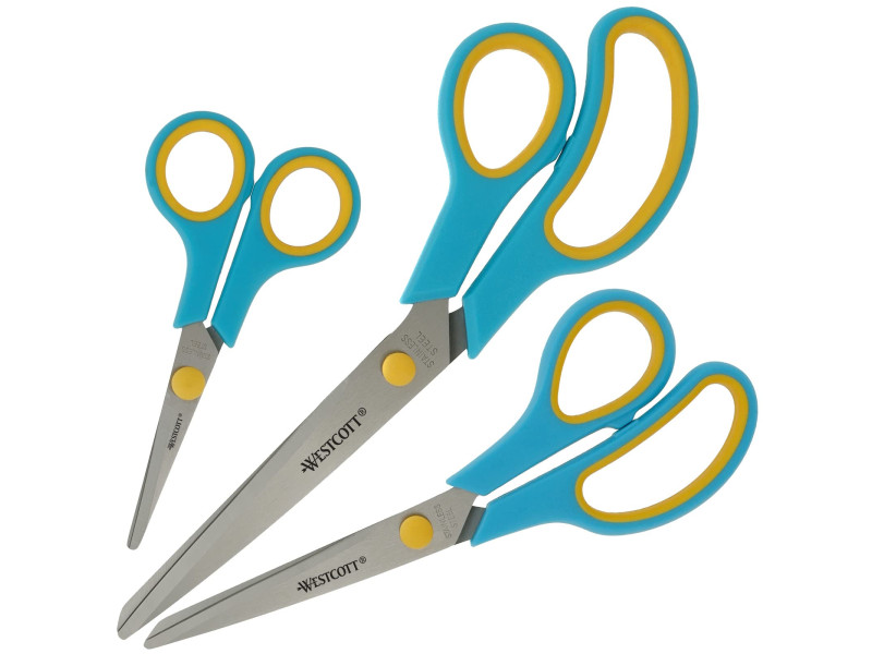 WESTCOTT Ciseaux Easy Grip, set de 3, turquoise/jaune citron