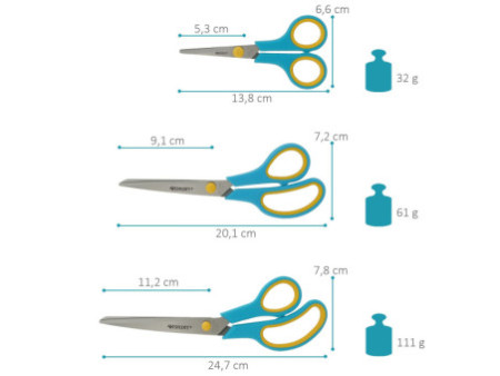 WESTCOTT Ciseaux Easy Grip, set de 3, turquoise/jaune citron