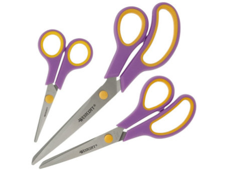 WESTCOTT Ciseaux Easy Grip, set de 3, cassis/jaune citron