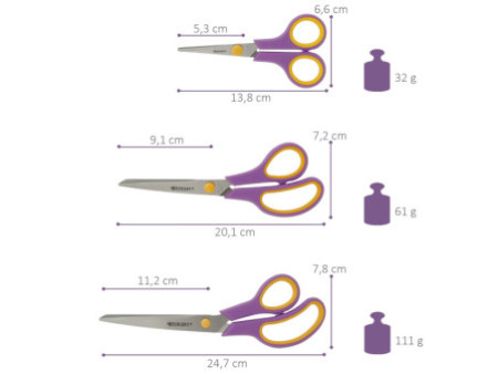 WESTCOTT Ciseaux Easy Grip, set de 3, cassis/jaune citron