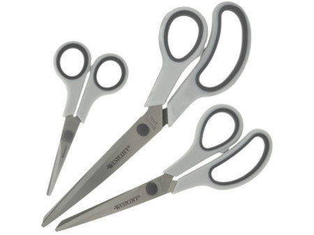 WESTCOTT Ciseaux Easy Grip, set de 3, gris clair/anthracite