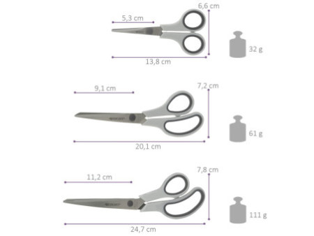 WESTCOTT Ciseaux Easy Grip, set de 3, gris clair/anthracite
