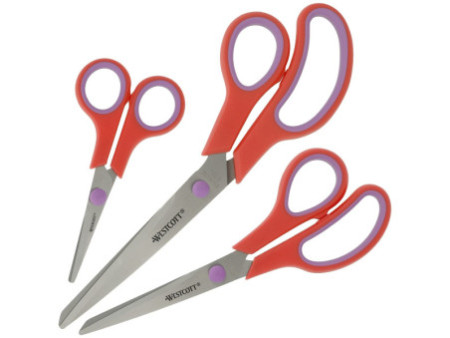 WESTCOTT Ciseaux Easy Grip, set de 3, rouge corail/cassis