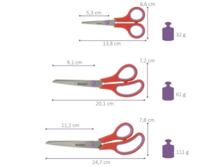 WESTCOTT Ciseaux Easy Grip, set de 3, rouge corail/cassis
