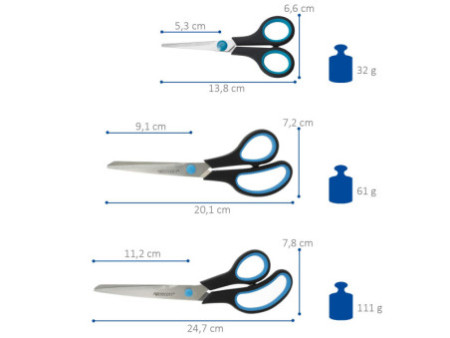 WESTCOTT Ciseaux Easy Grip, set de 3, noir/bleu