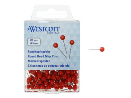 WESTCOTT Épingle à tête ronde, taille 5, rouge