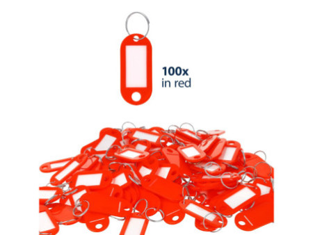 WESTCOTT Porte-clé avec anneau, pack de 100, rouge