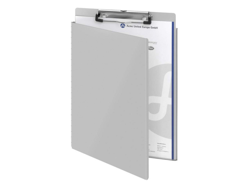 WESTCOTT Chemise porte-bloc à pince en aluminium, A4, argent