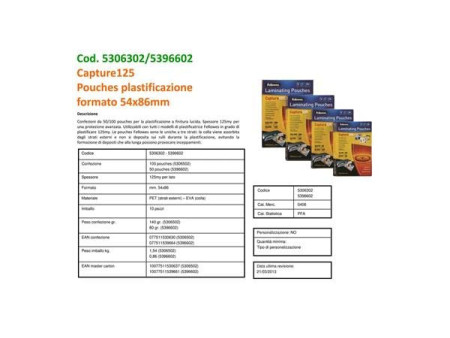 Fellowes Pochette de plastification, 54 x 86 mm, 250 microns