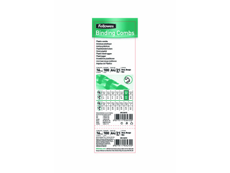 Fellowes Peigne à relier en plastique, format A4, 16 mm,