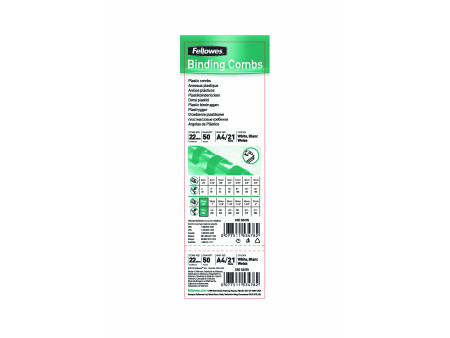 Fellowes Peigne à relier en plastique, format A4, 22 mm,
