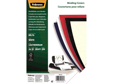 Fellowes Couverture pour reliure Delta, grain cuir, blanc