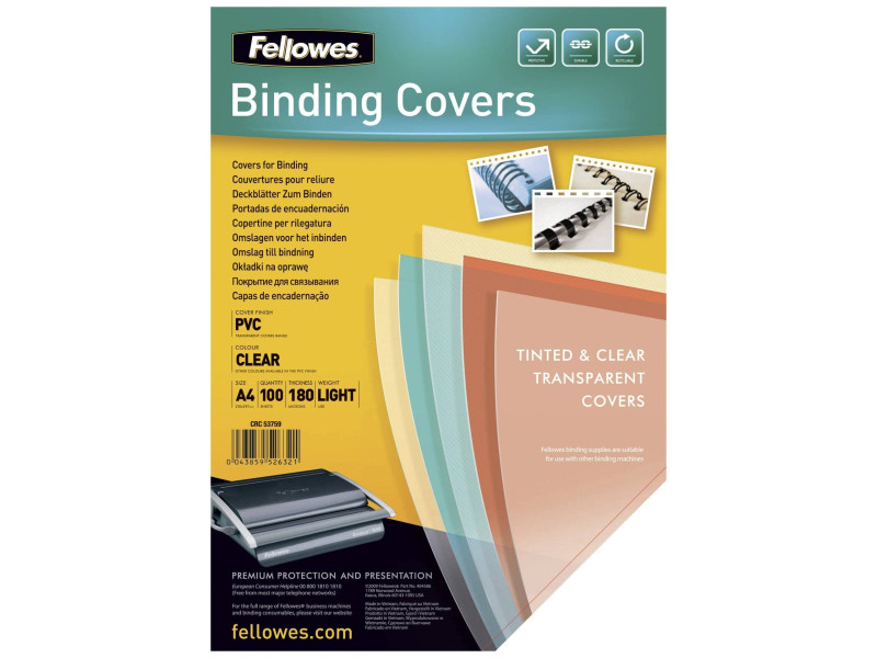 Fellowes couverture, format A4, pvc, 0,18 mm, transparent