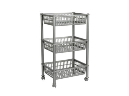 plast team Chariot de rangement, à 3 corbeilles, argent
