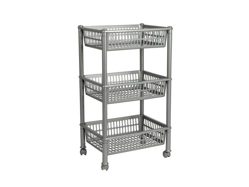 plast team Chariot de rangement, à 3 corbeilles, argent