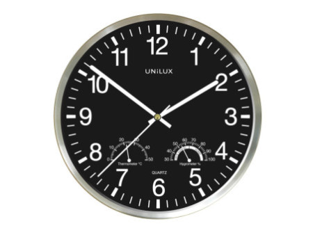 UNiLUX Horloge murale WETTY, diamètre : 300 mm, noir