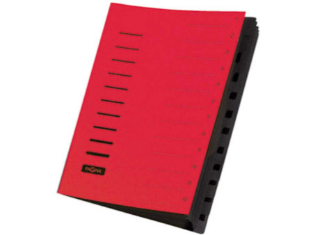 PAGNA Trieur, A4, en carton, 12 compartiments, rouge