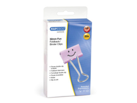 RAPESCO Pince double clip, (L)32 mm, rose, émoticône