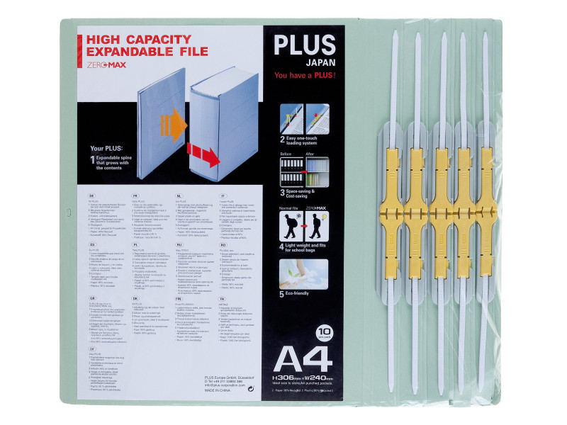PLUS JAPAN Classeur d'archives ZEROMAX, A4 large, gris