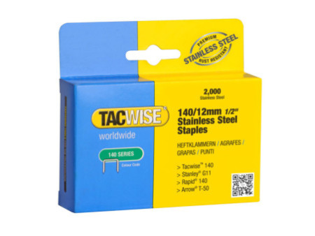 TACWISE Agrafes 140/12 mm, acier inoxydable, 2.000 pièces