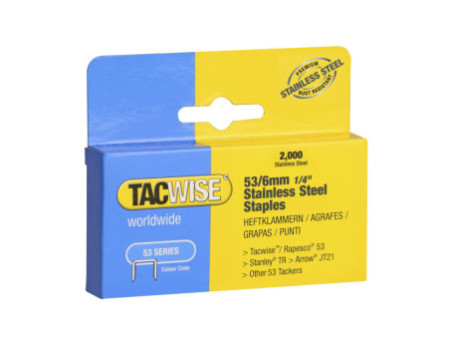 TACWISE Agrafes 53/6 mm, acier inoxydable, 2.000 pièces