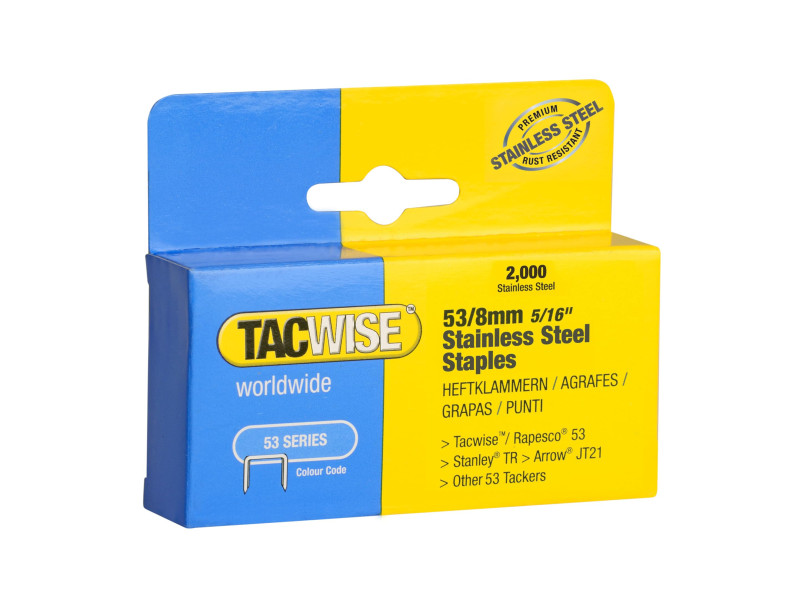 TACWISE Agrafes 53/8 mm, acier inoxydable, 2.000 pièces