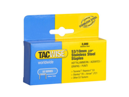 TACWISE Agrafes 53/10 mm, acier inoxydable, 2.000 pièces