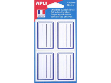 APLI Etiquettes pour livre, blanc/bleu, 36 x 56 mm, lignées