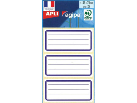 APLI Etiquettes pour livre, blanc/bleu, 34 x 75 mm lignées