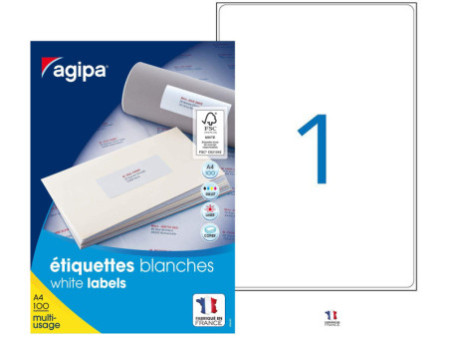 agipa Etiquette universelle, 199,6 x 289,1 mm, blanc