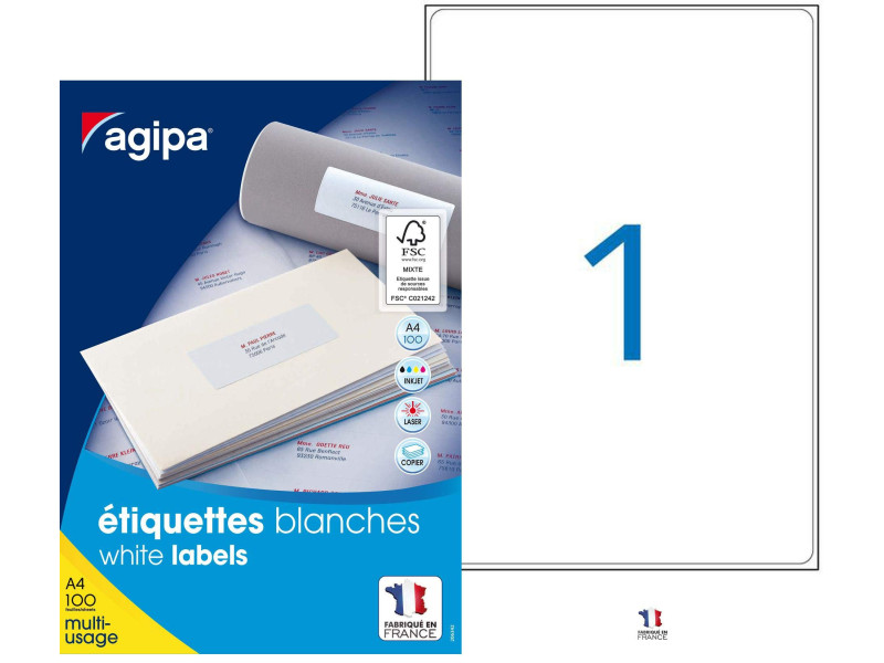 agipa Etiquette universelle, 199,6 x 289,1 mm, blanc